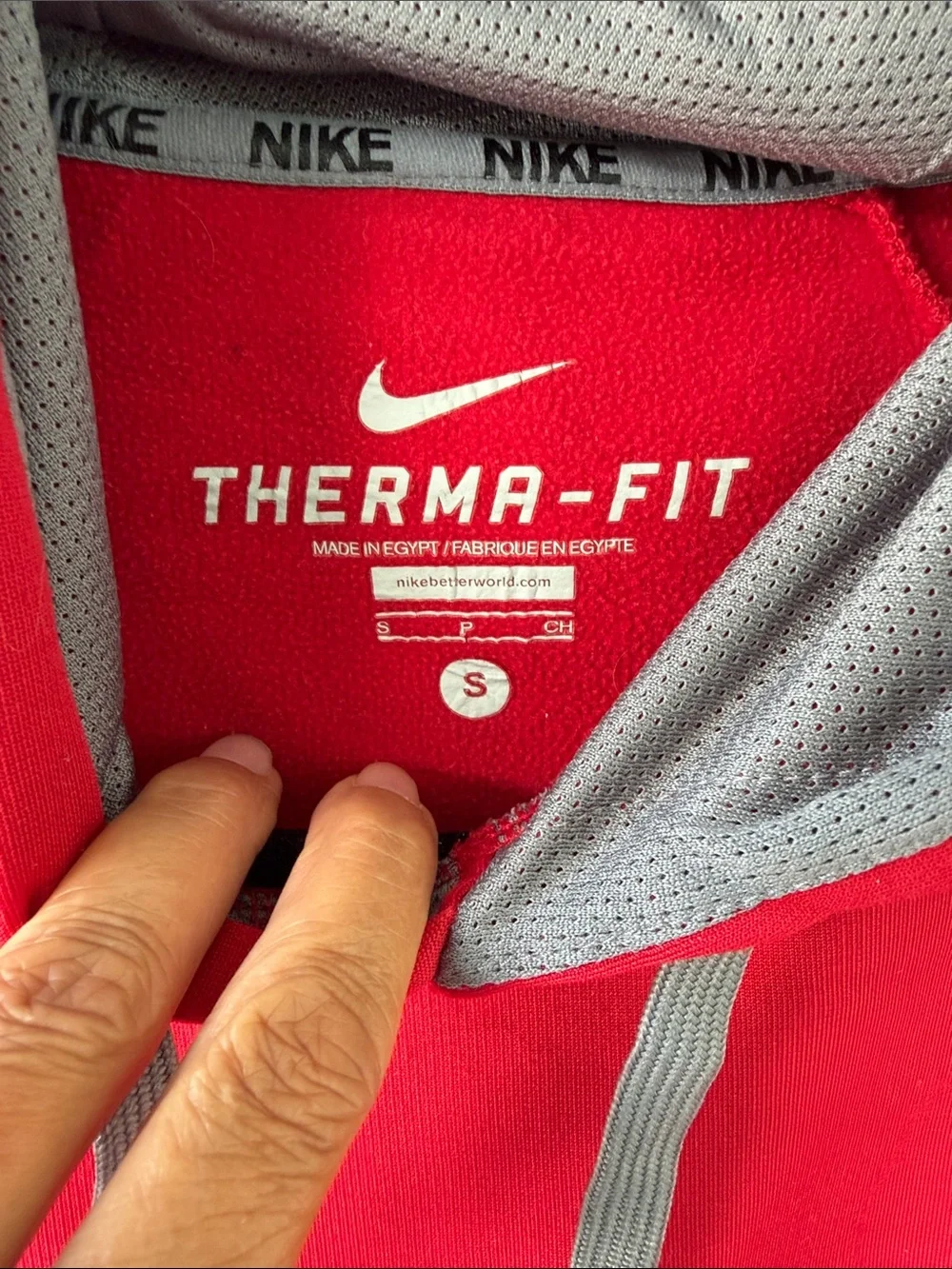 Nike Red Therma Fit Hoodie with Gray Accents and Silver Swoosh Size Small